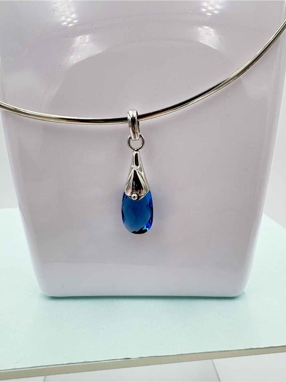 925 Sterling Silver 6 CT Genuine Sapphire Gemstone Teardrop Pendant-Pendant Only